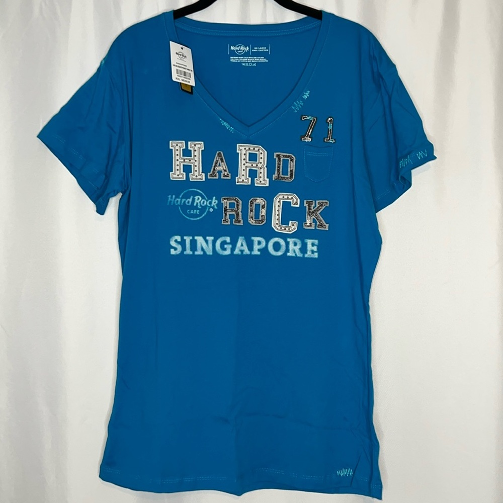 NWT Hard Rock Cafe Singapore Shirt BLUE WOMANS XXL